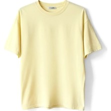 %65 Pamuk Kadın Oversize Sarı Fit Bisiklet Yaka T-Shirt