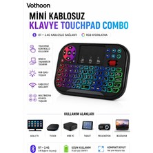 Rgb Işıklı Mini Kablosuz Klavye Touchpad Combo, Bluetooth ve 2.4g Smart Tv Kumandası Midastech