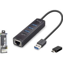 İetop Ietop RJ4503 USB Type-C 3.2 Gen1 Combo Anahtarlı Hub Gigabit Lan 4 Port 5 Gbps Siyah