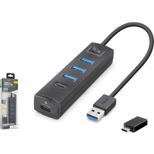 İetop Ietop TU359 USB Type-C 3.2 Gen1 Anahtarlı Hub 4 Port 5 Gbps Siyah