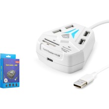 Hadron A068W USB Combo Hub Kart Okuyucu 8 Port 480 Mbps 60 cm Beyaz