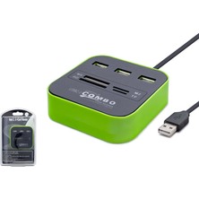 Hadron HDX7006 USB Combo Hub Kart Okuyucu 7 Port 480 Mbps Yeşil