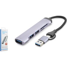 Hadron HDX7900 USB Type-C 3.0 Combo Hub Kart Okuyucu 5 Port 5 Gbps Gri