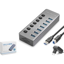Hadron HDX7047 USB 3.0 Anahtarlı Güç Adaptörlü Hub 7 Port 5 Gbps Gri