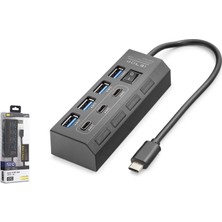 Hadron Ietop HDX7057 Type-C 3.2 Gen1 Anahtarlı Hub 7 Port 5 Gbps Siyah