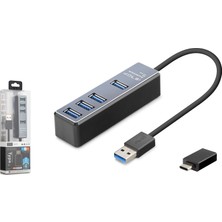 İetop Ietop TU309 USB Type-C 3.2 Gen1 Hub 4 Port 5 Gbps Alüminyum Gri