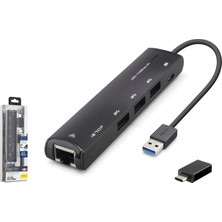 İetop Ietop HDX7897 USB Type-C 3.2 Gen1 Combo Hub Gigabit Lan 4 Port 5 Gbps Siyah