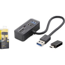 İetop Ietop TC256 USB Type-C 3.2 Gen2 Combo Hub Kart Okuyucu 4 Port 10 Gbps Siyah