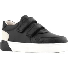 Ortopedikal Rakerplus 3751-SKR Siyah-Beyaz Beyaztabanlı % 100 Hakiki Deri Cırtlı Erkek Çocuk Sneaker
