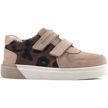 Ortopedikal Rakerplus 3751-BJKL Bej Kahve Leopar Desen % 100 Hakiki Deri Cırtlı Erkek Çocuk Sneaker