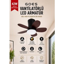 Ayrex 42W Tavan Vantilatörü LED Avize Armatür 64CM 5 Kanat 6 Kademeli Fan Ters Dönüş ve Gece Lambası Modu Uzaktan Kumandalı Siyah Kiraz