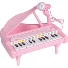 Ayrex Oyuncak Mp3 Çalar Özellikli 24 Tuşlu Mikrofonlu Mini Piyano Jak Girişi Harici Hoparlör (Pembe)