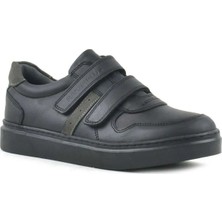 Ortopedikal Rakerplus 3751-SG Siyah-Siyah % 100 Hakiki Deri Cırtlı Erkek Çocuk Sneaker Günlük