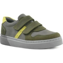 Ortopedikal Rakerplus 3751-HKGR Haki Gri % 100 Hakiki Deri Cırtlı Erkek Çocuk Sneaker Günlük