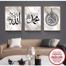 Emya Home Gold Metal Çerçeveli Dini 3’lü Kanvas Tablo Seti