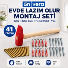 5N Vera Evde Lazım Olur Montaj Seti – Çekiç + Beton Çivisi + Fischer Dübel + Vida | 41 Parça