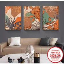 Emya Home Gold Metal Çerçeveli Yapraklar 3’lü Kanvas Tablo Seti