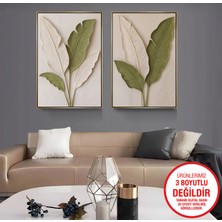 Emya Home Gold Metal Çerçeveli Yapraklar 2’li Kanvas Tablo Seti