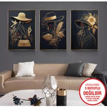 Emya Home Gold Metal Çerçeveli Kadınlar 3’lü Kanvas Tablo Seti