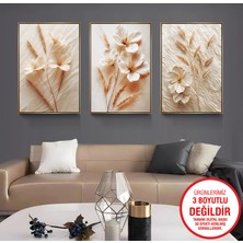 Emya Home Gold Metal Çerçeveli Çiçekler 3’lü Kanvas Tablo Seti