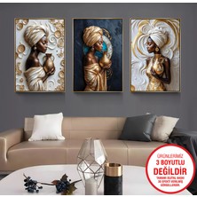 Emya Home Gold Metal Çerçeveli Afrikalı Kadınlar 3’lü Kanvas Tablo Seti
