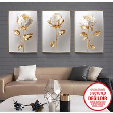 Emya Home Gold Metal Çerçeveli Güller 3’lü Kanvas Tablo Seti