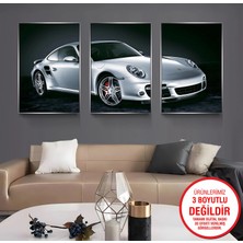 Emya Home Gümüş Metal Çerçeveli Porsche 3’lü Kanvas Tablo Seti