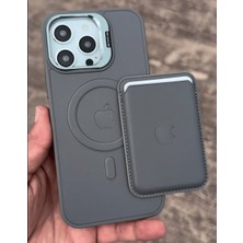 Madam Case Apple iPhone 16 Uyumlu Gri D-Ming M-Safe Kartlıklı Standlı Deri Premium Kılıf