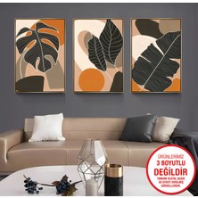 Emya Home Gold Metal Çerçeveli Yapraklar 3’lü Kanvas Tablo Seti