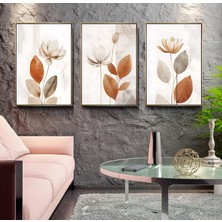 Emya Home Gold Metal Çerçeveli Çiçekler 3’lü Kanvas Tablo Seti