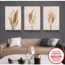Emya Home Gold Metal Çerçeveli Başak 3’lü Kanvas Tablo Seti