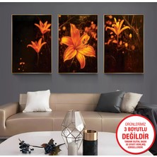 Emya Home Gold Metal Çerçeveli Zambaklar 3’lü Kanvas Tablo Seti