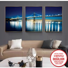 Emya Home Gold Metal Çerçeveli Köprü 3’lü Kanvas Tablo Seti