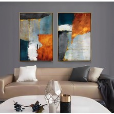 Emya Home Gold Metal Çerçeveli Soyut Desen 2’li Kanvas Tablo Seti