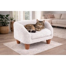 Happy Trend Gobypet Peluş Kedi Koltuğu | Yumuşak Kedi Yatağı | Köpek Koltuğu (Beyaz, Standart)