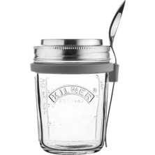 Happy Trend Kilner Kaşıklı Kahvaltı Bardağı, 350 Ml, Çap 9,5 Cm, 5 Parça, Taşınabilir Müsli Kabı, Zararlı Madde Içermez, Müsli, Porridge ve Yoğurt Için Kapaklı Cam Kap