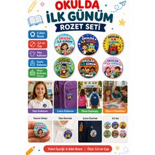Dodomar Okulda Ilk Günüm 6'lı Yaka ve Çanta Rozeti 3,5 cm Çap Çocuk Okula Başlangıç Seti