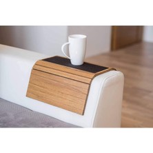 Happy Trend Ahşap Katlanır Portatif Yan Sehpa Kaydırmaz Deri Yüzeyli Xl 50CMX27.8CM Ceviz Renk Orta Siyah Deri