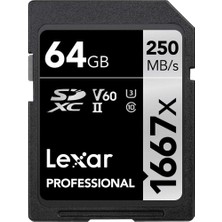 Happy Trend Lexar Professional 1667X Sd Kart 64 Gb, Sdxc Uhs-Iı Bellek Kartı, 250 Mb/s'ye Kadar Okuma, 120 Mb/s'ye Kadar Yazma, Sınıf 10, U3, V60, Sd Için Profesyonel Fotoğrafçı, Videografer (LSD64GCB1667)