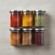 Happy Trend Deconox 6’lı Paslanmaz Metal Vakum Kapaklı Cam Baharatlık Seti, Hava Almaz Silikon Contalı Lüks Erzak Saklama Kabı, Modern Mutfak Düzenleyici Kavanoz 200ML-250ML-325ML Seçenekli (200ML - 6.5cm-8cm)