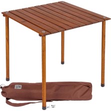 Happy Trend L 60CM x 60CM x 50CM Ahşap Katlanır Rulo Kamp ve Piknik Masası Kahverengi