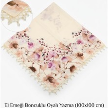 Hoaryage El Emeği Desenli Yazma Kenarına Halka Boncuklu El Oyası Tülbent Yemeni, Fular ,4 Kenarı Oyalı