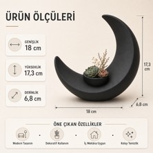 Ay Figürlü Dekoratif Saksı Siyah – Modern Masaüstü Bitki ve Çiçek Saksısı 18 cm