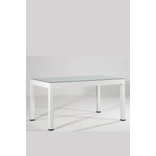 Rattan 90X150 Camlı Beyaz Masa - Bahçe&balkon&teras