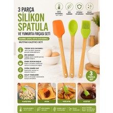 Ufak Tefek Şeyler 3'lü Bambu Saplı Silikon Spatula ve Yumurta Fırçası Seti - Isıya Dayanıklı Renkli Mini Mutfak Seti
