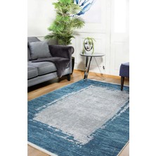Mavi Saçaklı Yıkanabilir Kaymaz Taban Salon Halısı 160X160 Outlet