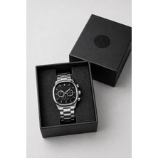 Asmedo Erkek Gümüş Renk Metal Kordon Analog Kol Saati Siyah Kadran Takvim Göstergeli - Gümüş