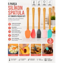 Ufak Tefek Şeyler 5 Parça Mini Silikon Spatula ve Yumurta Fırçası Seti - Bambu Saplı Isıya Dayanıklı Mutfak Kazıyıcı Seti
