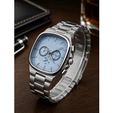 Asmedo Erkek Gümüş Renk Metal Kordon Analog Kol Saati Çok Fonksiyonlu Beyaz Kadran - Gümüş