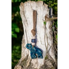 Revard Home Nazar Boncuklu Seramik Turkuaz Fil Figürlü Dekoratif Süs Eşyası 7,5x8,5 cm